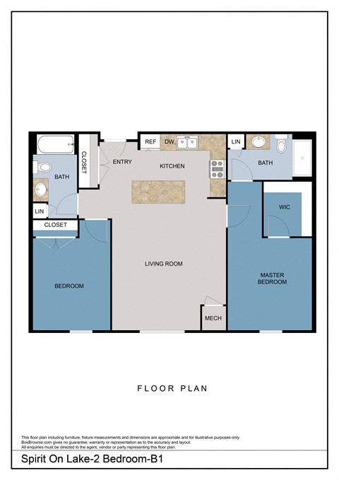 Floor plan for 2 beds, 1 bath, 1100 sqft